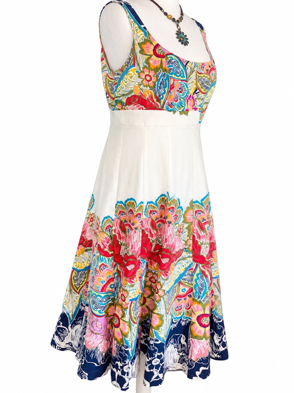 Nine West Floral Border Print Empire Waist Cotton Sundress 12 - Picture 3 of 11